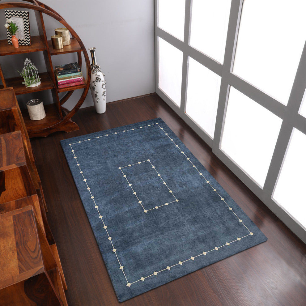 HAND KNOTTED LOOM WOOL ECO-FRIENDLY AREA RUGS - Rectangle, Blue, Geometric