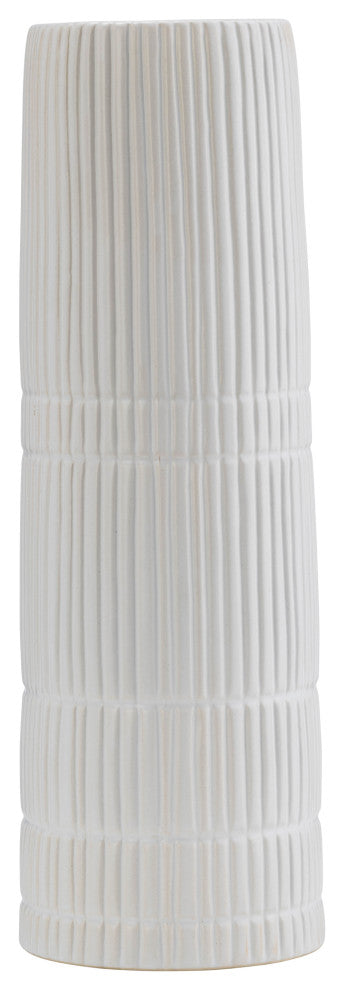 Ceramic 15"H Lined Cylinder Vase, White
