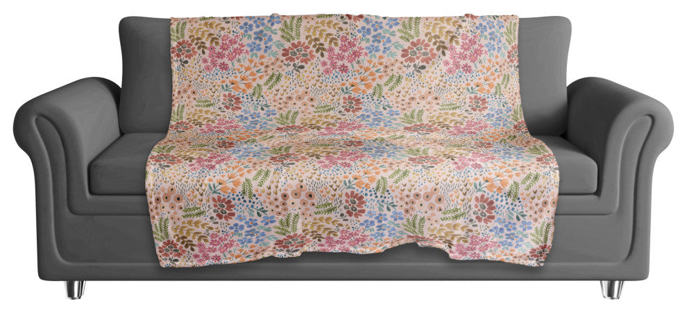 Wild Flower Floral on Pink 50x60 Coral Fleece Blanket