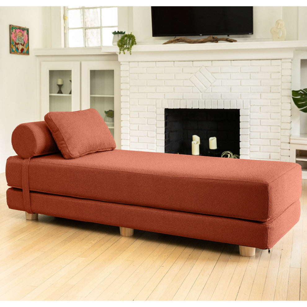 Jaxx Avida Daybed, Fold Out Queen Sleeper / Lounger Premium Boucle, Boucle Terra Cotta