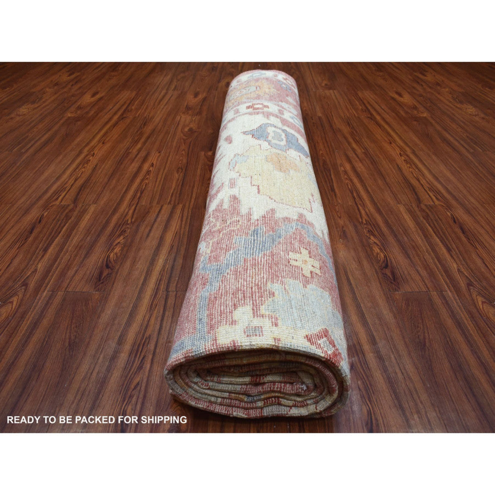 Coral Red, Angora Ushak Soft Wool, Hand Knotted Oversized Rug, 11'7" x 14'6"