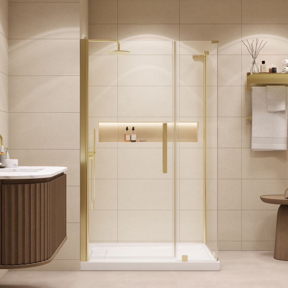 Pasadena 48"Wx36"Dx74 3/4"H Corner Pivot Shower Kit Gold Base