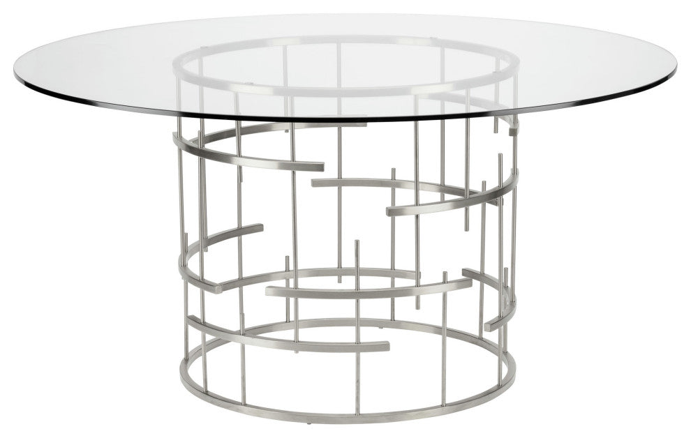 Round Tiffany Silver Metal Dining Table