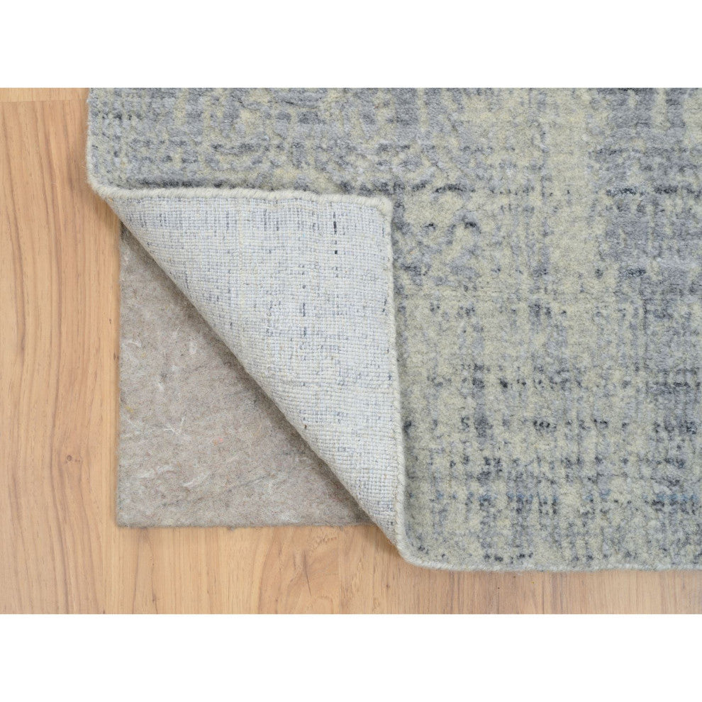 Gray, Jacquard Hand Loomed, Wool And Plant Based Silk, Rug, 2'6" x 12'0"