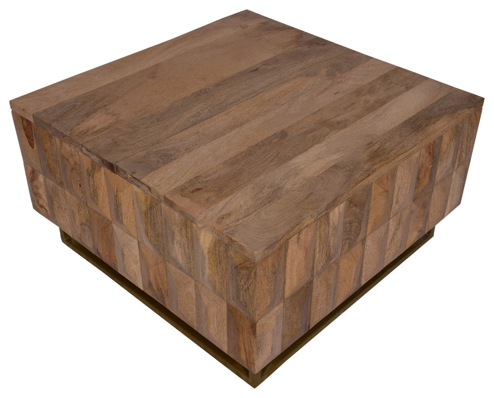 33" Lift Top Storage Trunk Coffee Table Square Mango Wood Natural Brown