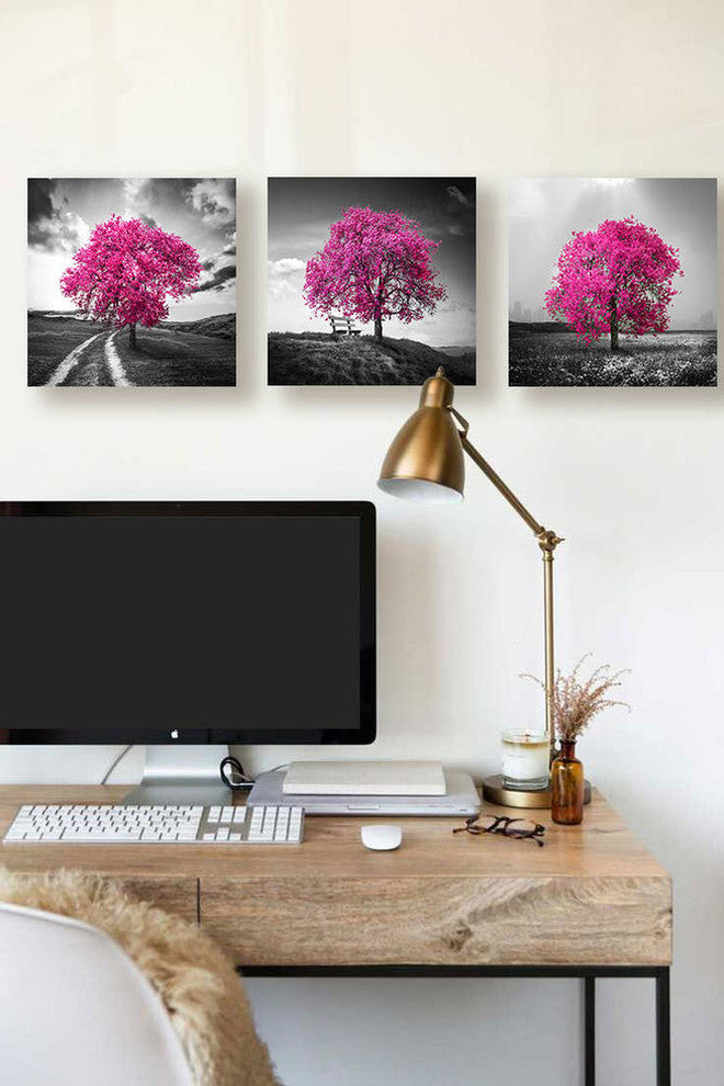 "Vibrant Tree Series: Magenta Triptych (Set of 3)" Giclee Canvas, 54"x18"