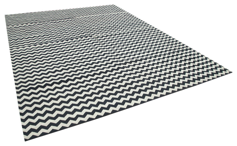Rug N Carpet - Handmade Wool 9' 0'' x 12' 1'' Modern Design Dhurrie Kilim Rug