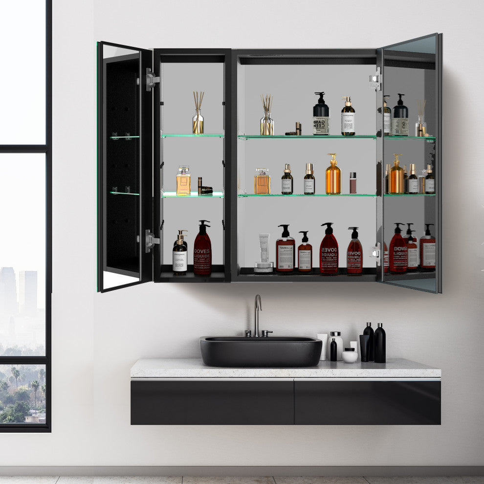 30" Square Black Aluminum Surface Mount Medicine Cabinet with Mirror