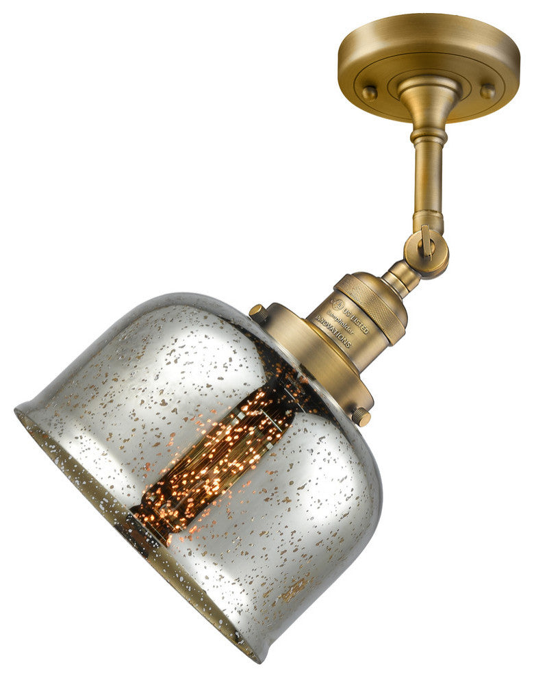 Large Bell 8" Semi-Flush Mount, Brushed Brass, Glass: Silver Mercury