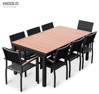 Carlo 8+1 pieces extendable Faux Wood Slats Outdoor Dining set for 8 person