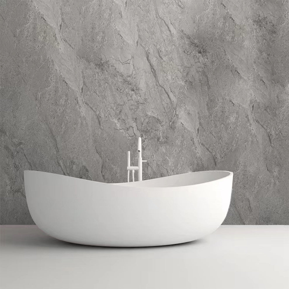 Vanity Art 63"x37" White Stone Freestanding Soaking Bathtub