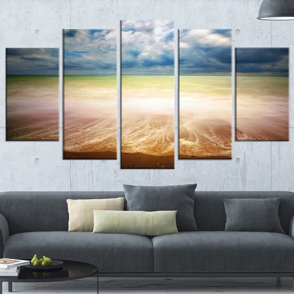 "Exotic Beach on Cloudy Summer Day" Seascape Wall Art, 5 Panels, 60"x32"