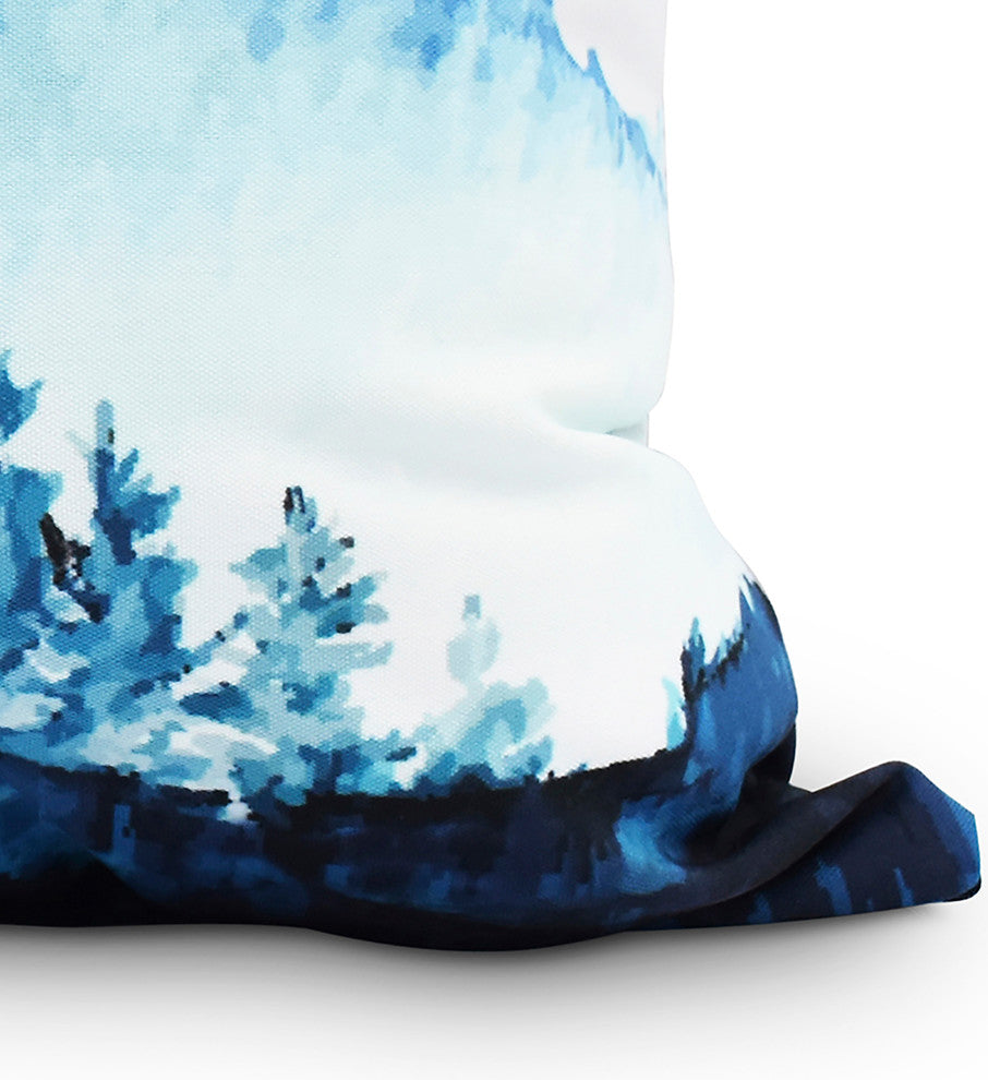 Cabin in the Woods Blue Holiday Print Decorative Outdoor Throw Pillow, 16"