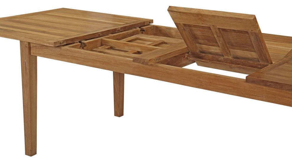 Side Dining Chair and Table Set, Wood, Brown Natural White, Modern, Outdoor