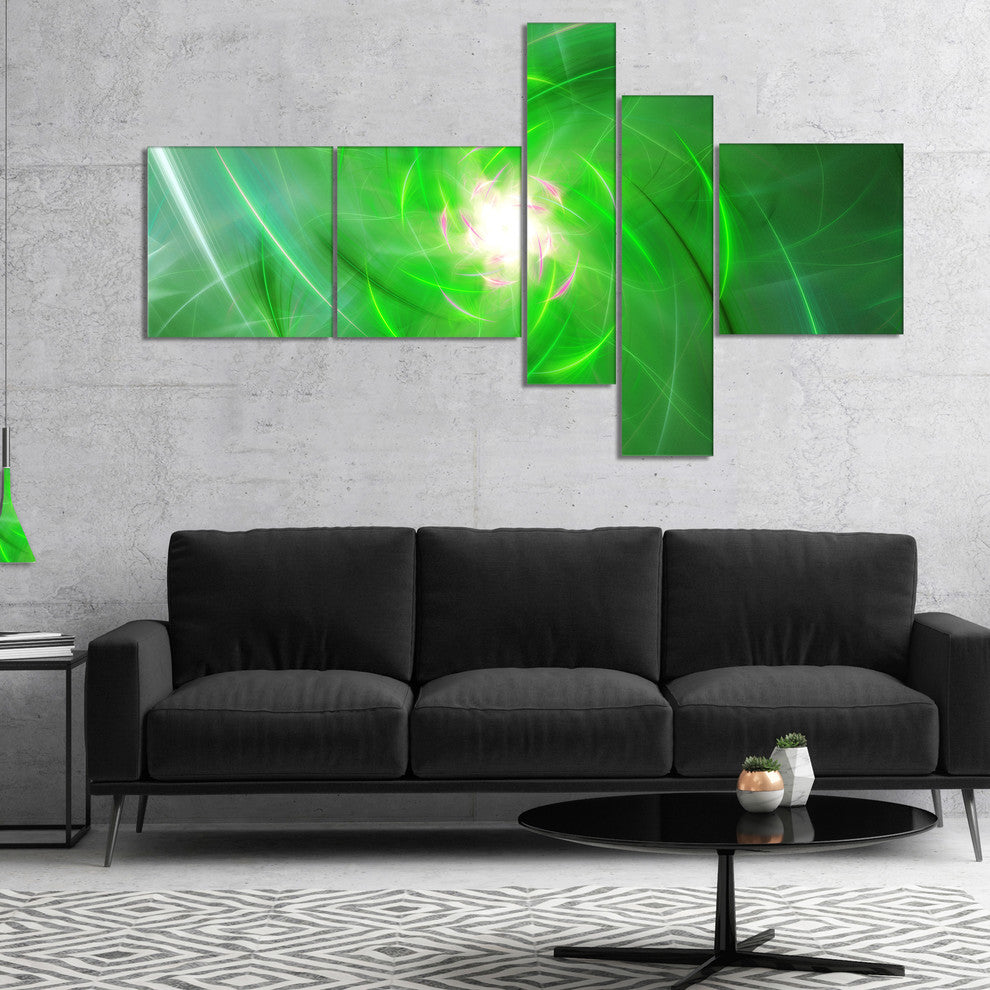 Light Green Fractal Whirlpool, Abstract Wall Art Canvas, 60"x32", 5 panels