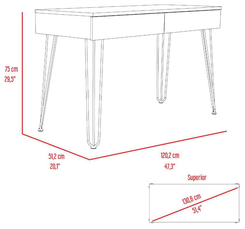 Salamanca Writing Desk with 2 Drawers, Hairpin Legs, Black