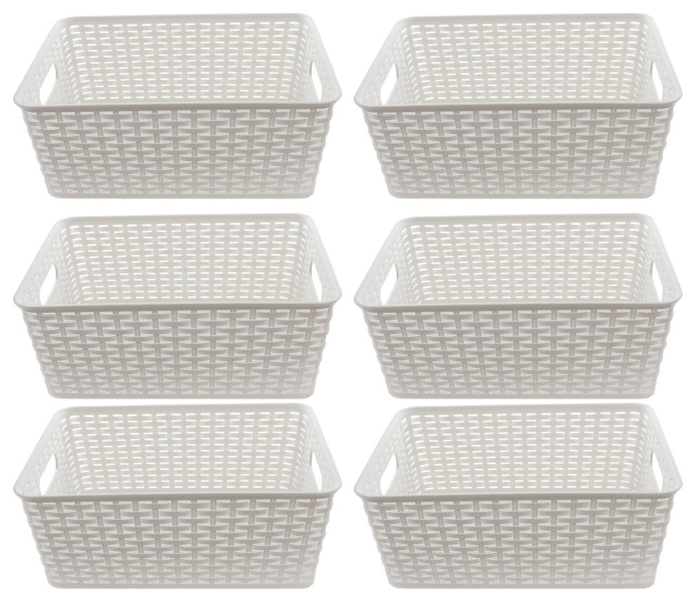 Plastic Rattan Storage Box Basket Organizer Large, ba426, White, 6