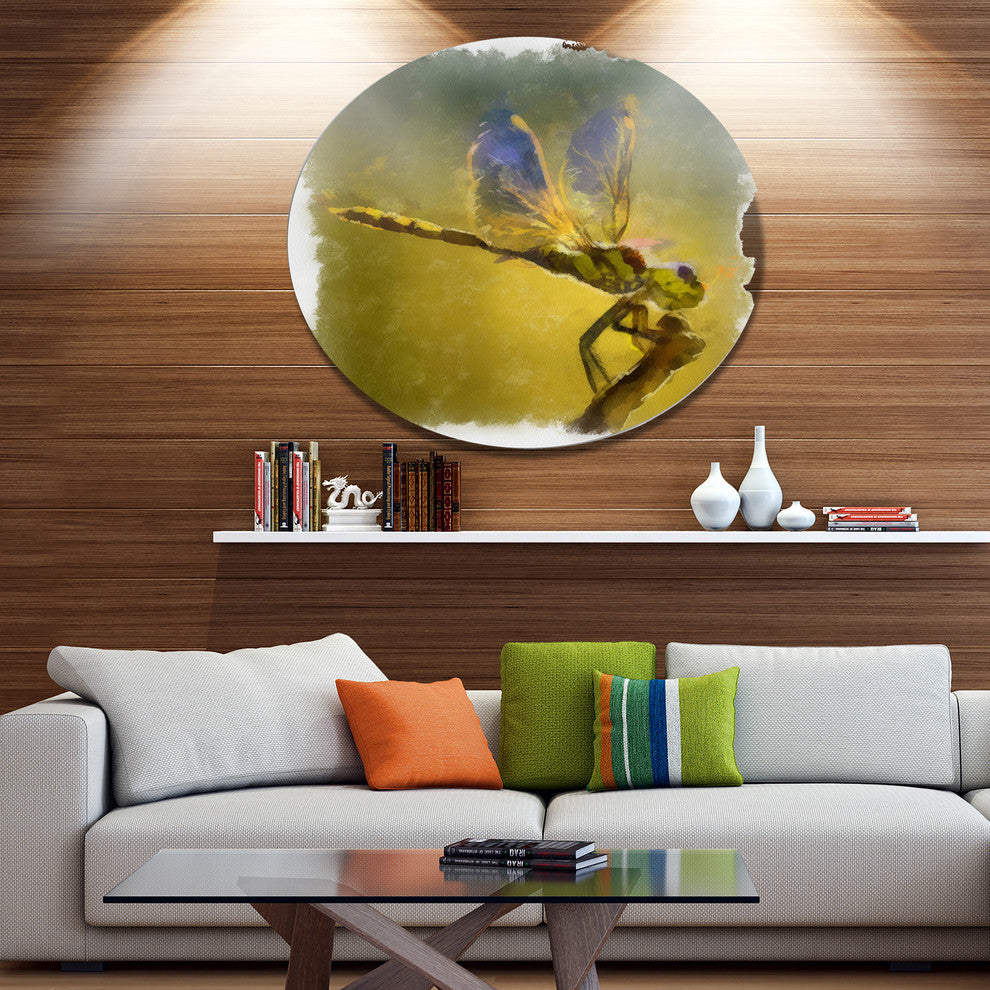 Dragon Fly Watercolor Illustration, Animal Disc Metal Wall Art, 23"