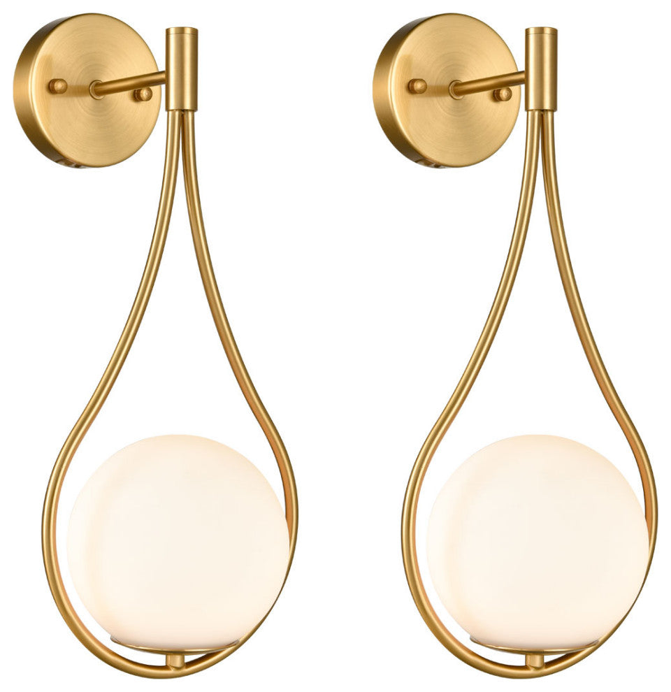 Modern Globe Wall Sconce Bath Vanity Wall Light Fixture Brass Finish, 2-Pack