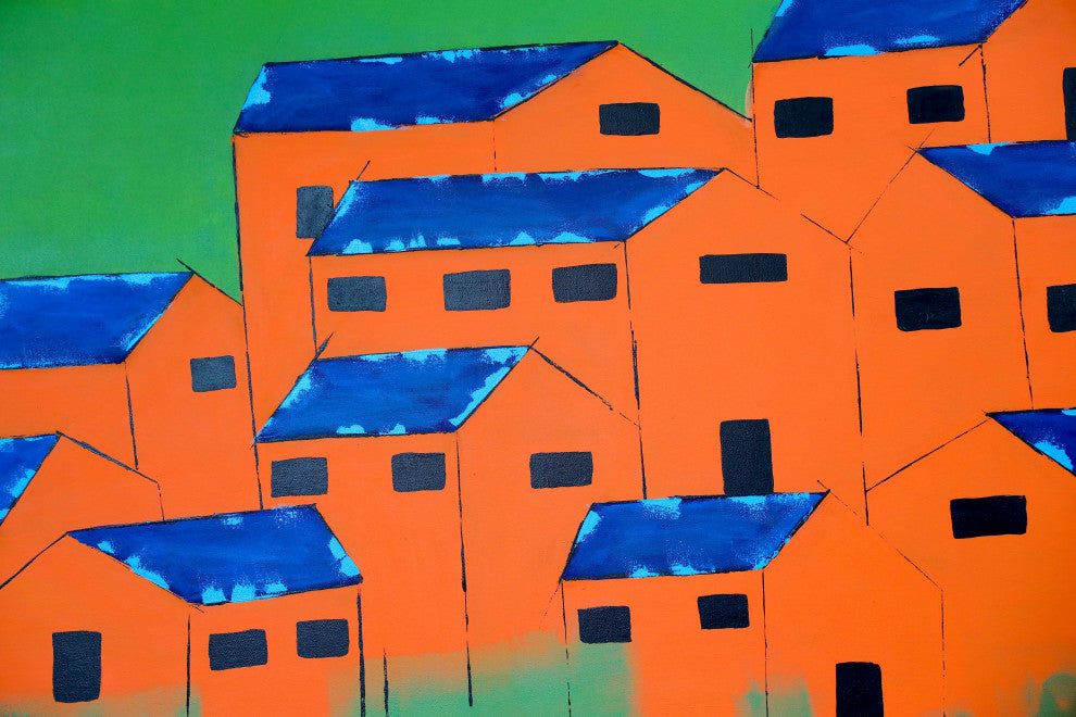 Landscape Artwork Architecture Painting Houses Abstract Wall Art