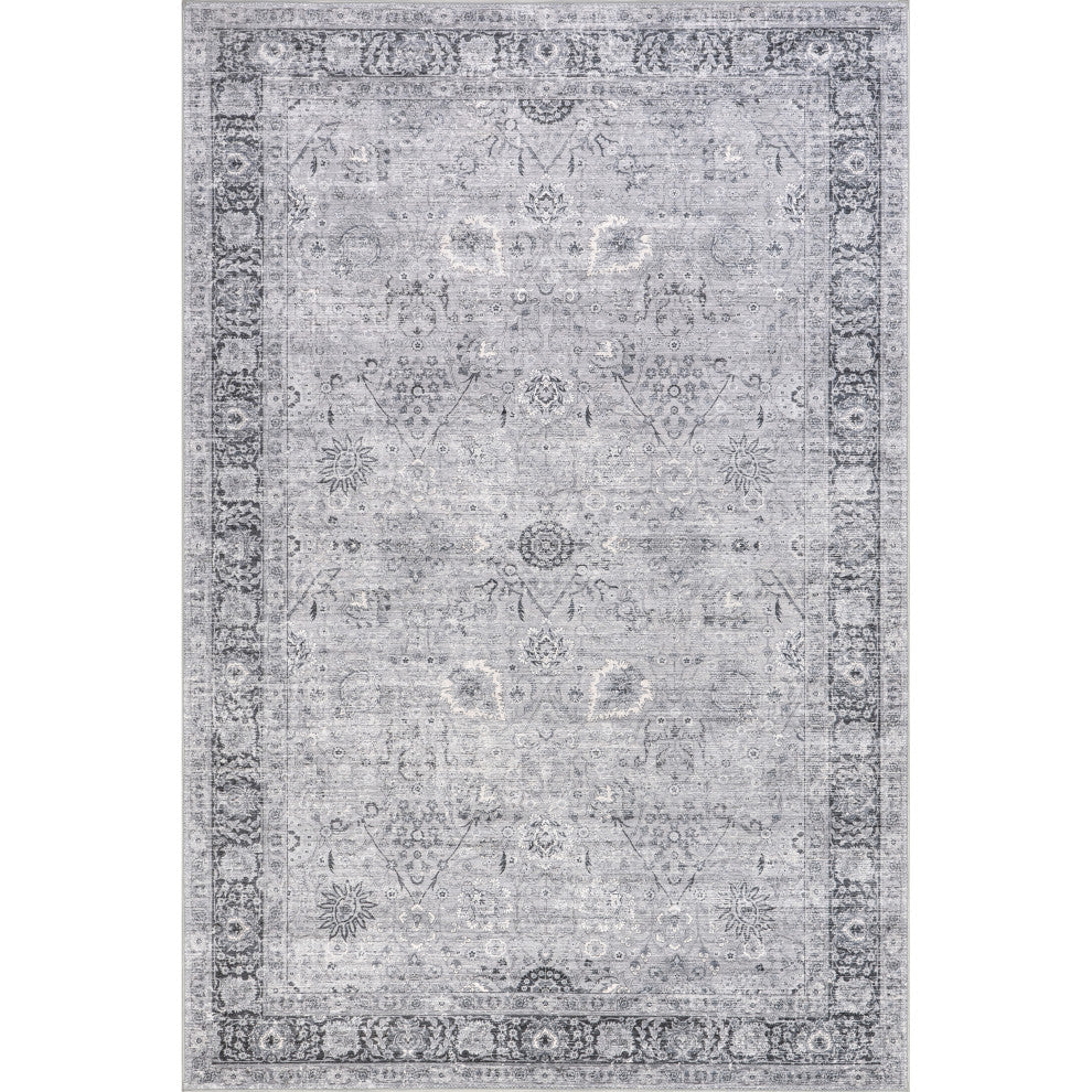 Bayberry Spill Proof Vintage Machine Washable Area Rug, Light Grey 9'x12'