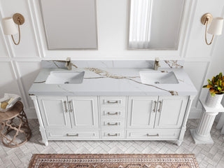 Aberdeen 72 Double Sink Bath Vanity in White 2" Calacatta Gold