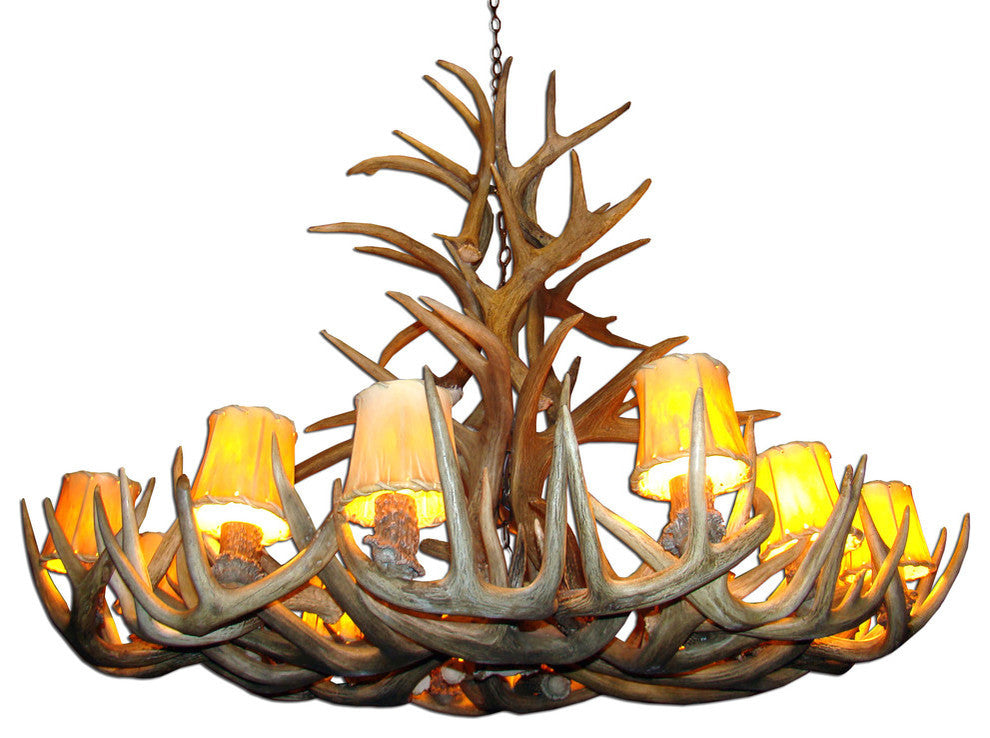 Whitetail Deer Royal Crown Oval Antler Chandelier Light, Extra Large, Rawhide Sh