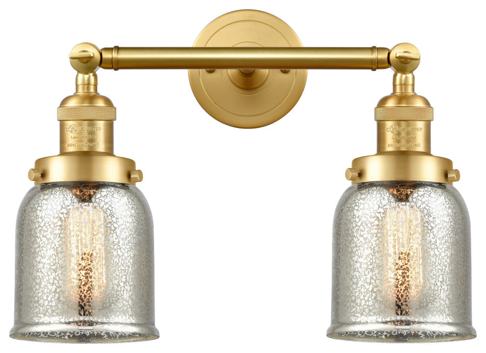 Small Bell 2 Light Bath Vanity Light, Satin Gold, Silver Plated Mercury