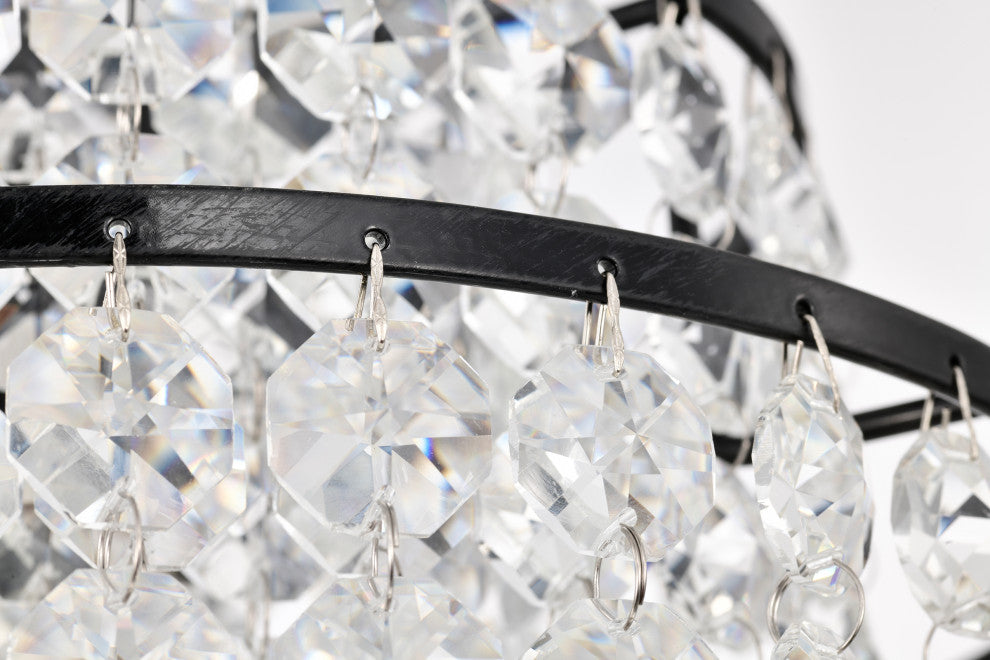1-Light Antique Black Modern Glam Mini Chandelier With Tier Cascading Crystals
