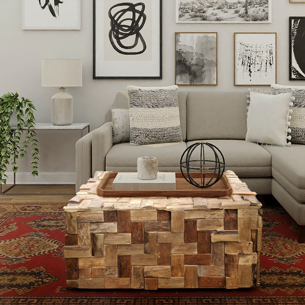 Rustic Recycled Teak Wood Java Coffee Table, 32 inch
