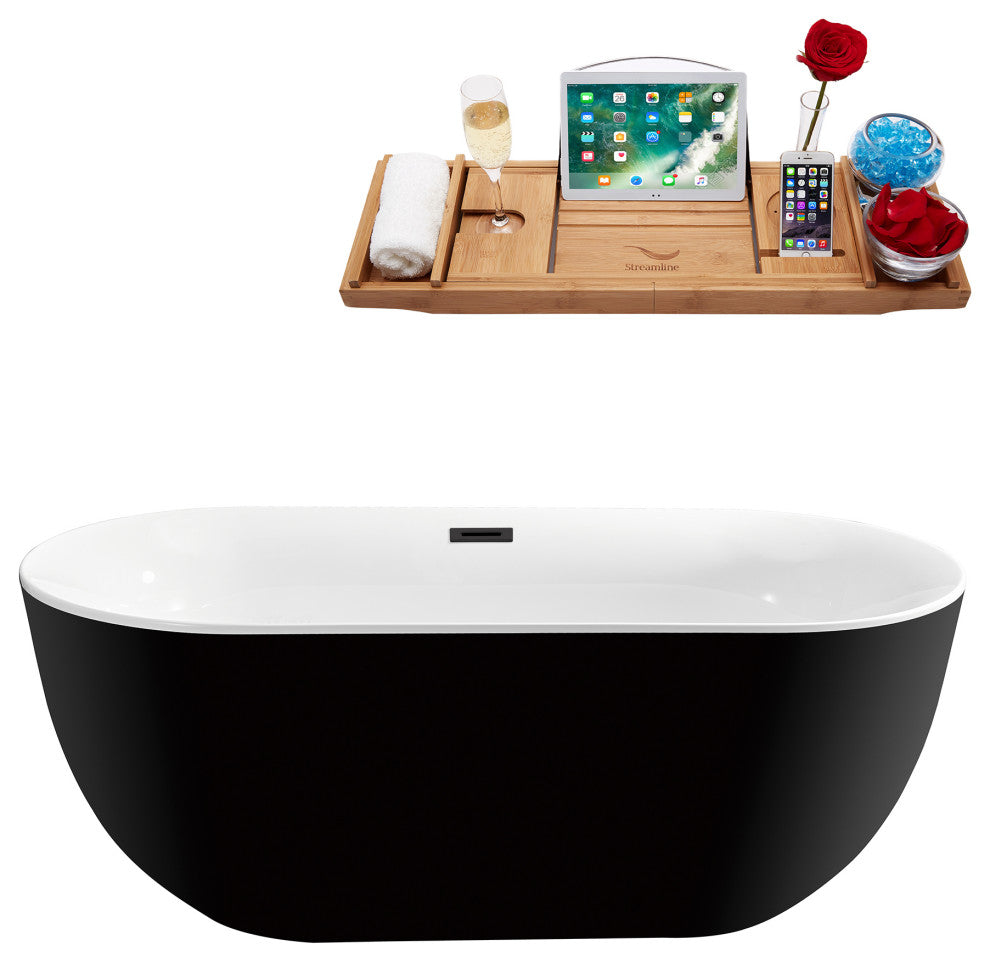 59" Streamline N801BL Soaking Freestanding Tub and Tray With Internal Drain