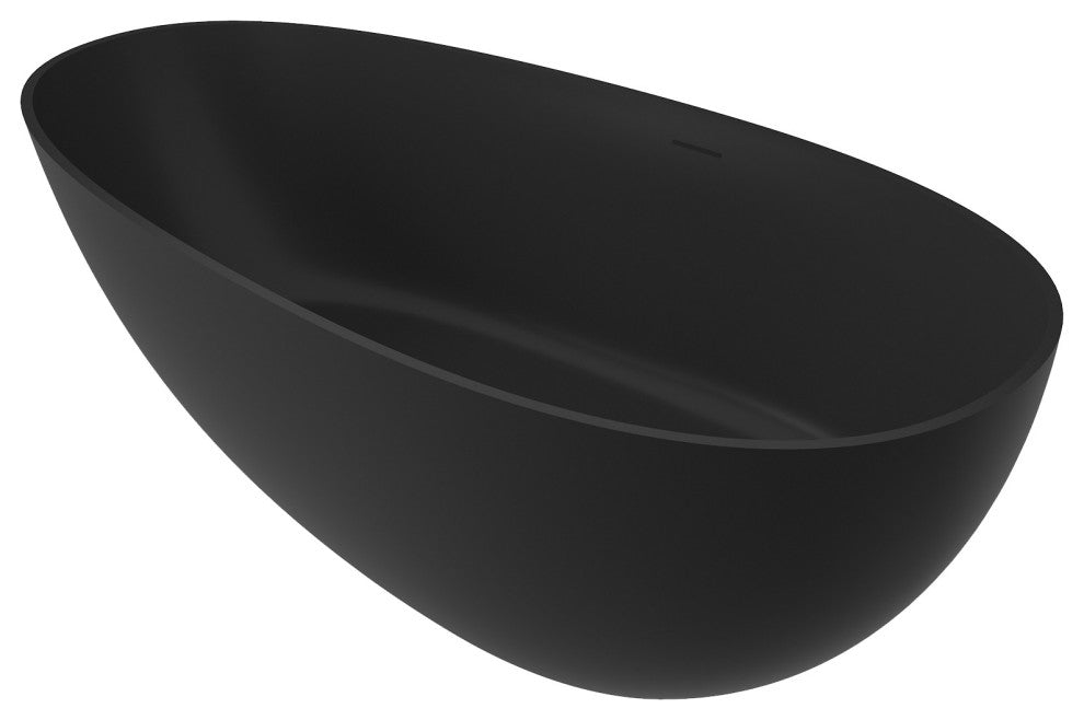 59in Solid Surface Freestanding Bathtub in Matte Black, Matte Black
