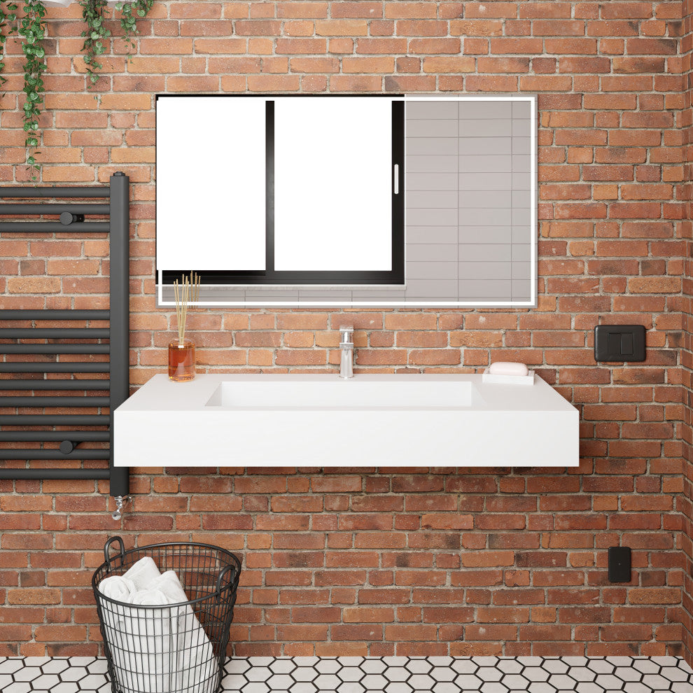 CastelloUSA Pyramid Solid Surface Wall Mounted Ramp Basin Sink, White, 48", Standard