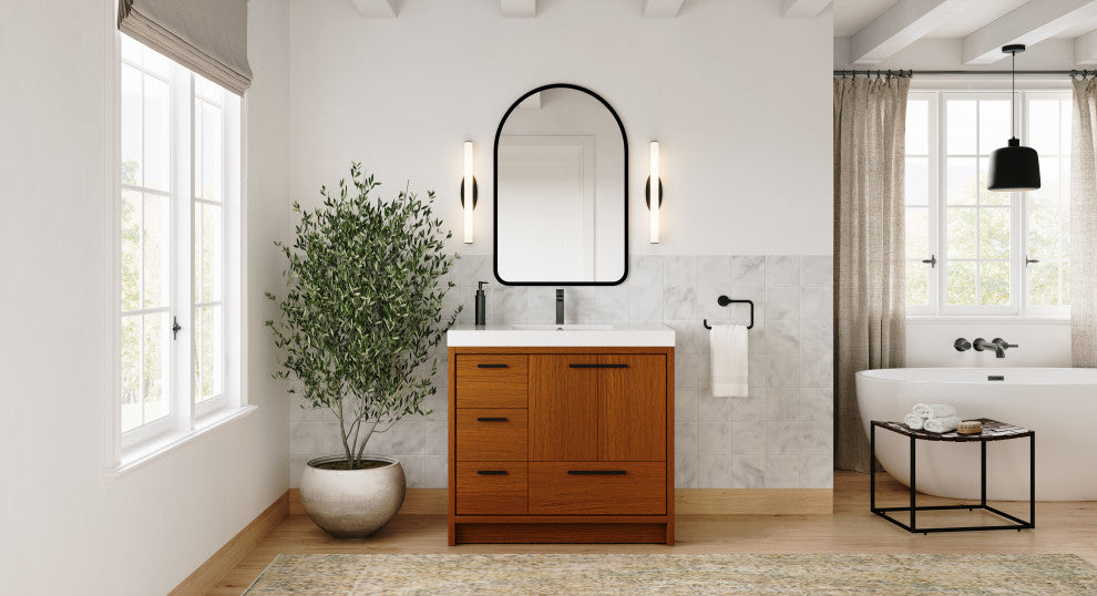 The Sacha Bathroom Vanity, Teak, 36", Single Sink, Freestanding