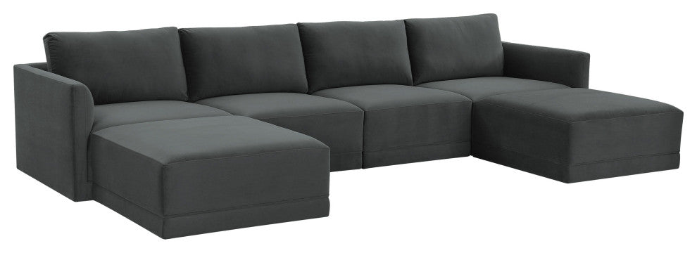 Flix Modular U Velvet Sectional Sofa, Modern 6 Piece Sectional Couch Set, Grey