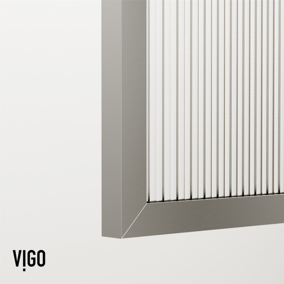 VIGO Meridian Framed Fixed, Stainless Steel, Shower Screen, 34" W X 74" H, Fluted Glass