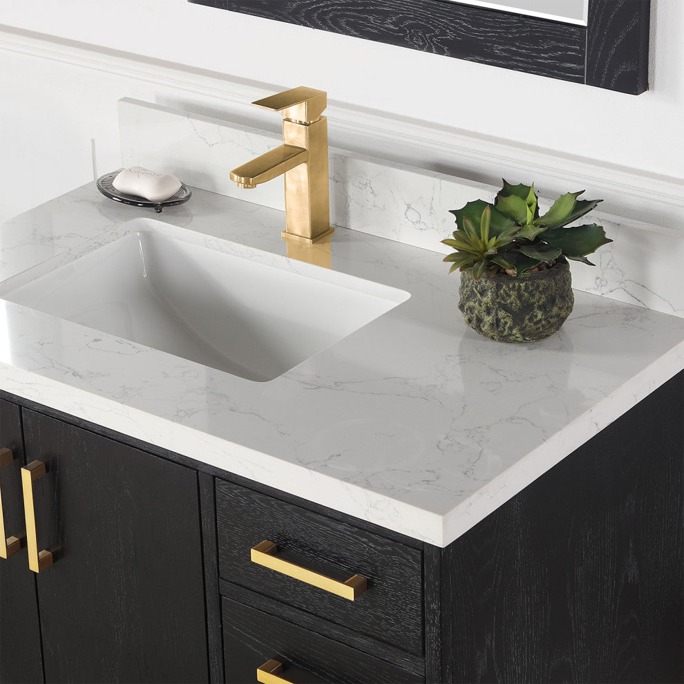 Wildy Black Oak Bathroom Vanity Set, 36", With Mirror