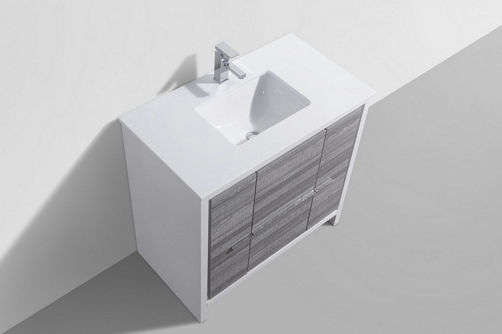 KubeBath Dolce 36" Vanity With White Quartz Countertop, Rose Wood, Ash Gray