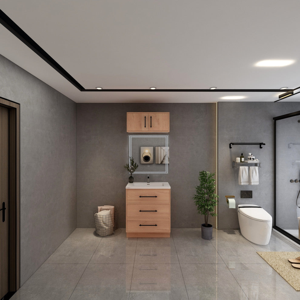 Victoria 30" Solid Wood Bath Vanity, Overhead Cabinet, Red Oak