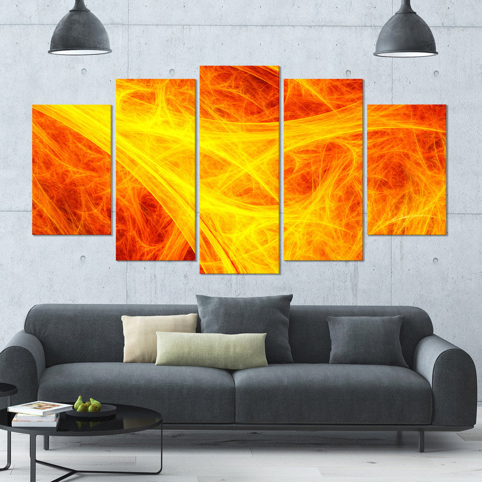 Orange Mystic Psychedelic Texture, Contemporary Art on Canvas, 60"x32", 5 Panels
