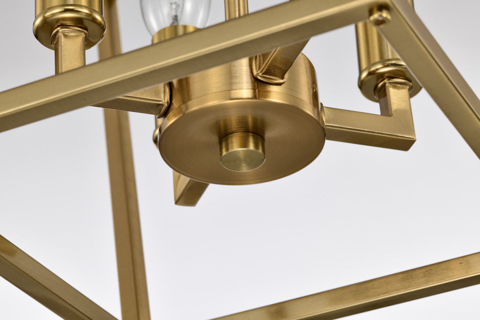 4-Light 12 in. Gold Caged Lantern Modern Pendant