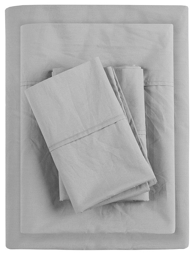 Madison Park Peached Percale Cotton Peached Percale Sheet Set, Grey