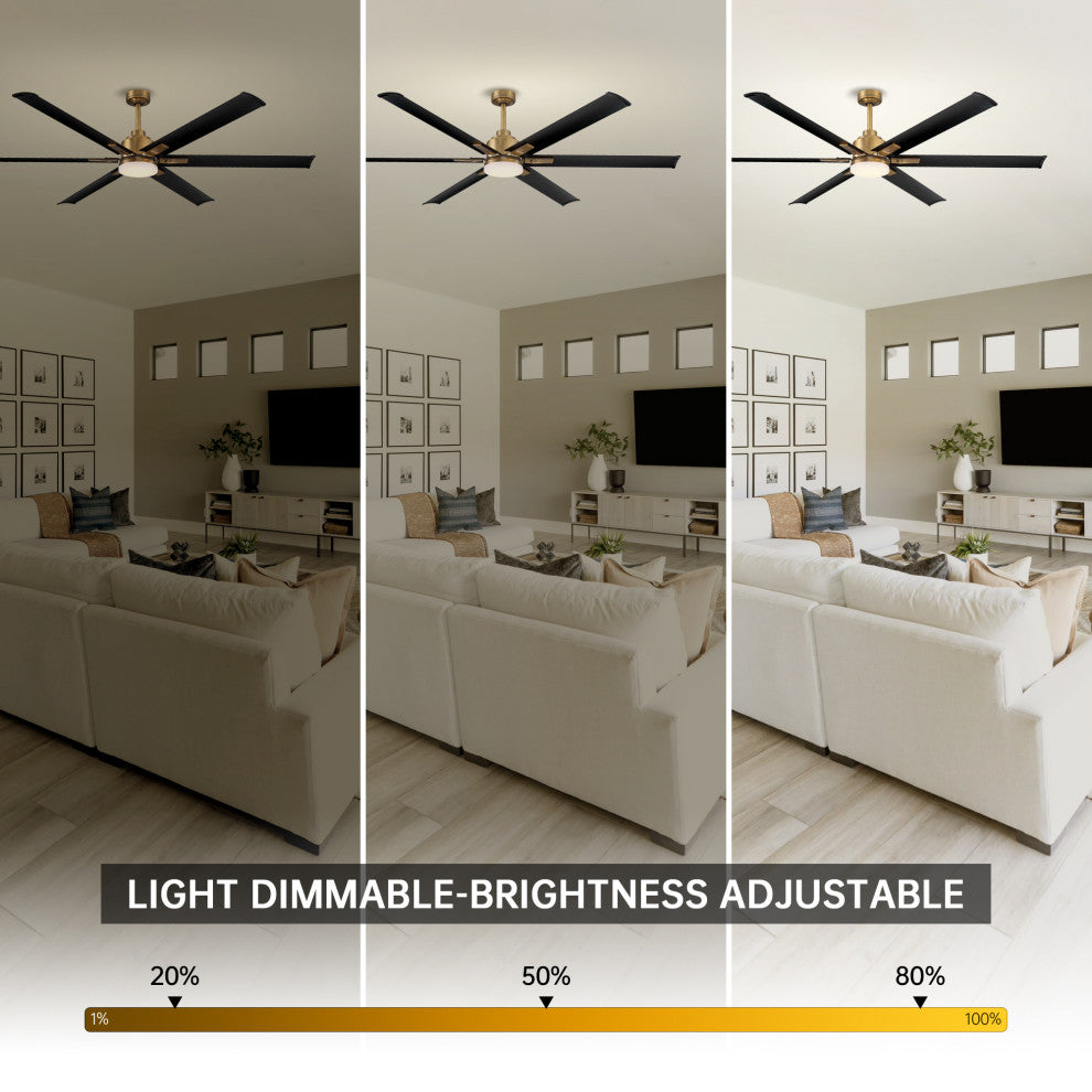 72 in. Large Integrated LED Indoor Brass Ceiling Fan with Light and Remote