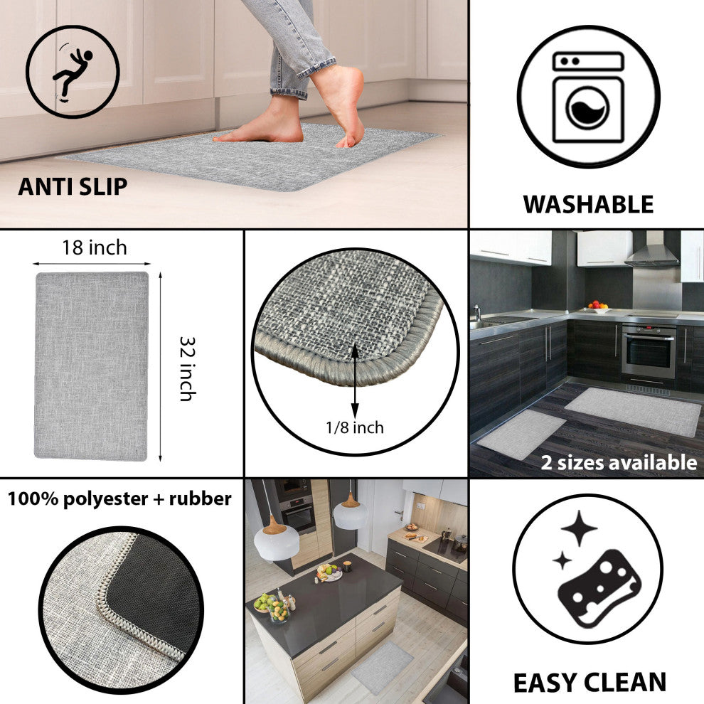 Woven Effect, Light Gray, Kitchen Mat