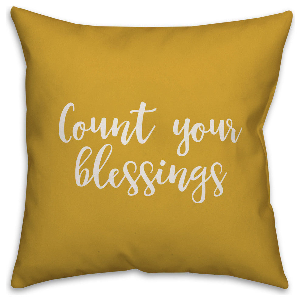 Count Your Blessings in Mustard 18x18 Throw Pillow