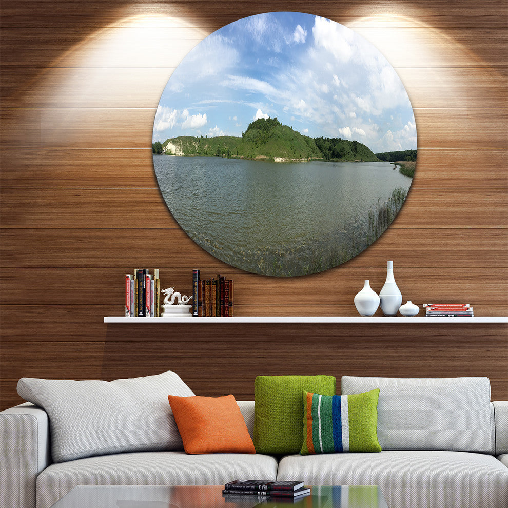 Wide Lake Trees Sky Landscape, Landscape Round Wall Art, 23"