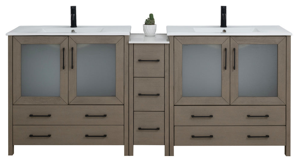 Vanity Art Vanity Set With Ceramic Top, 84", Driftwood Gray