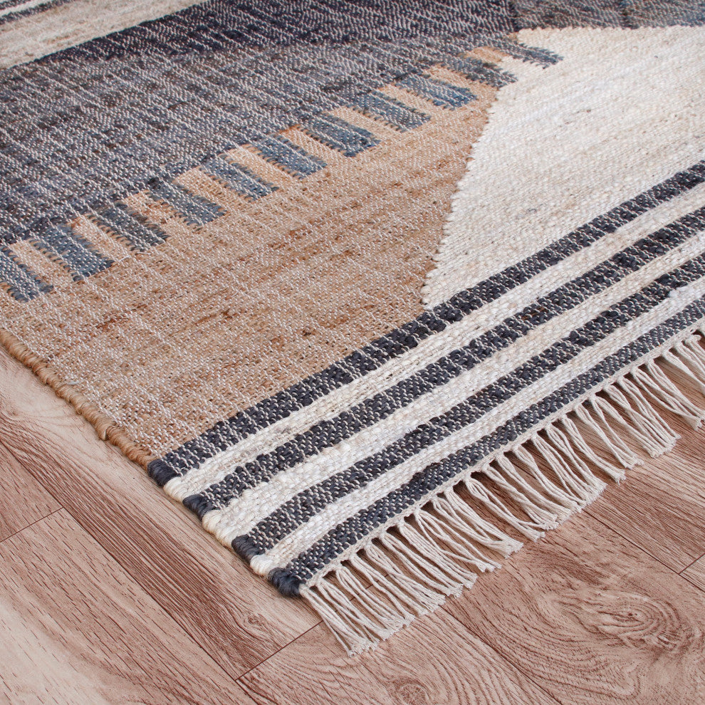 Elevated Geometric Handwoven Jute and Cotton Dhurrie Area Rug, 2' X 3'