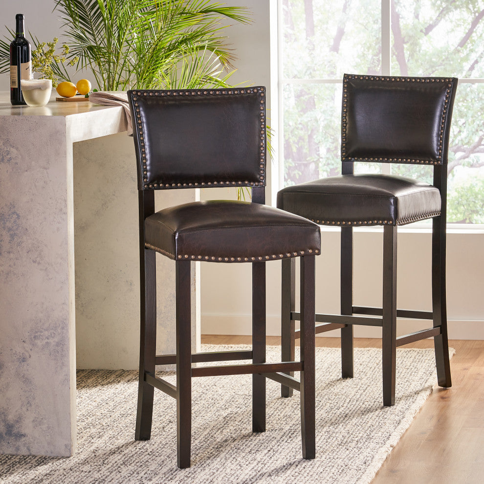 William Contemporary Bonded Leather Barstools, Set of 2