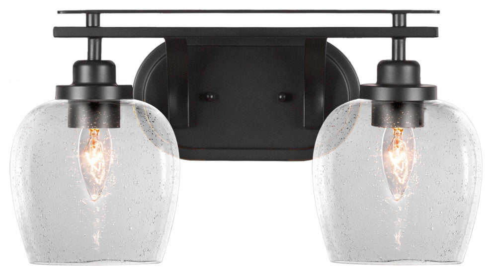 Odyssey 2 Light Bath Bar In Matte Black Finish With 6" Clear Bubble Glass